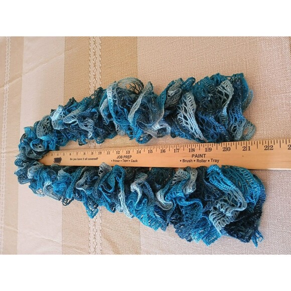 Women's Scrunched Squiggle Scarf Wrap Curly Ruffle Winter Blue - Picture 7 of 7